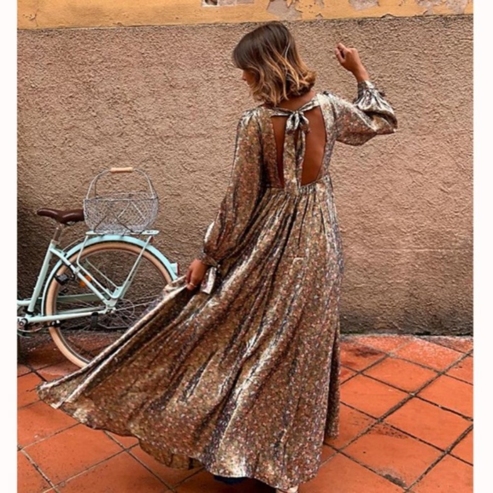 Free People Luxalina Metallic Floral Long Sleeve Maxi Dress